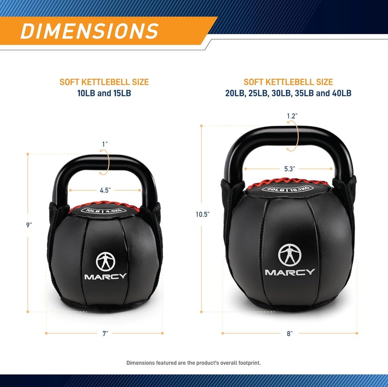 Marcy  kettlebell ناعمة لتدريب القوة مع مقبض لرفع الأثقال، والتكييف، والقوة وتدريب العضلات الأساسية 10 رطل - 40 رطل - Image 2